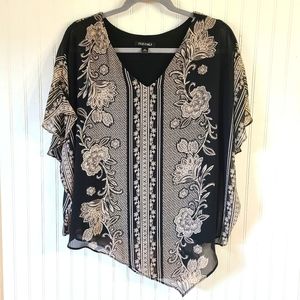 Roz & Ali Batwing Sleeve Blouse, Black and Cream, Size Medium